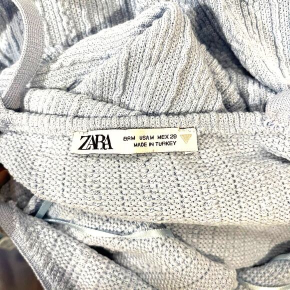 Zara M Light Blue Bodycon Knit Mini Dress Cable Weave Straight Neck Drop Back - Picture 12 of 12